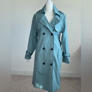 Women's Double-Breasted Trench Coat - Blue Size Medium